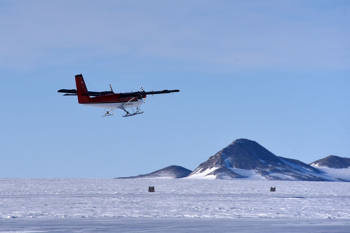 02C Kenn Borek Air Twin Otter Airplane Just After Takeoff At Union Glacier Camp Antarctica Flying To Mount Vinson Base Camp